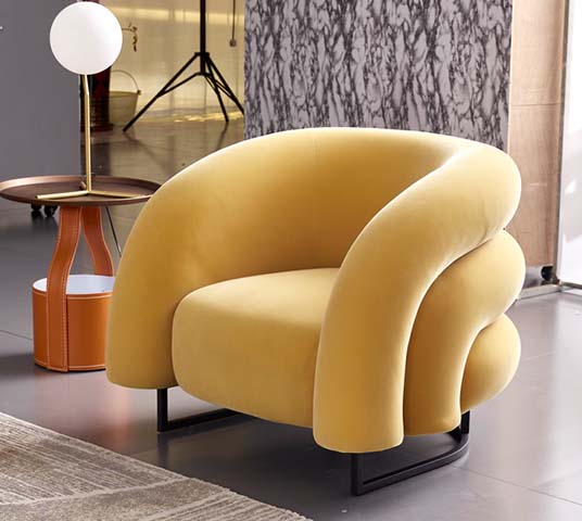 Mustard Yellow Velvet Sculptural Accent Lounge Armchair