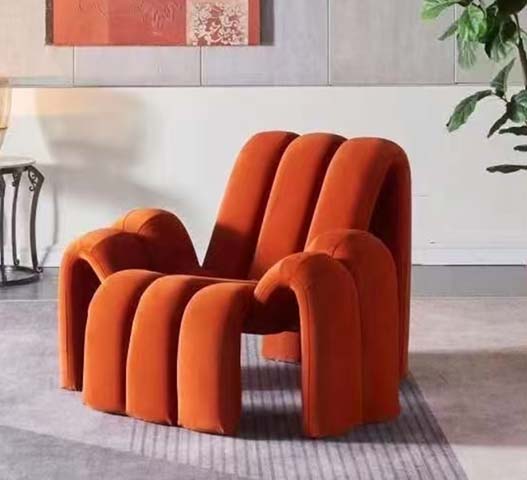 Terracotta Velvet Sculptural Ribbed Lounge Armchair