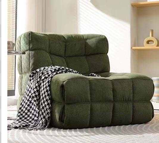 Olive Green Grid-Quilted Corduroy Armless Modular Lounge Chair