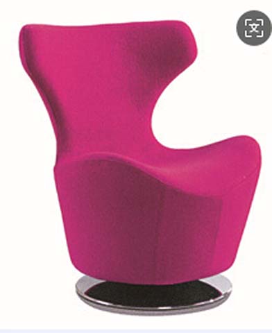 Fuchsia Sculptural Swivel Lounge Chair with Chrome Disc Base
