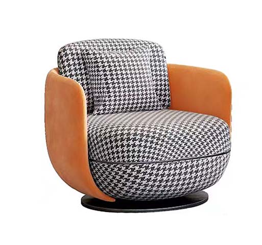 Houndstooth Upholstered Swivel Accent Lounge Chair with Tan Curved Arm Panels
