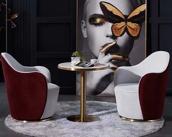 Round Light Luxury Lounge Side Table with Gold Central Pillar Base