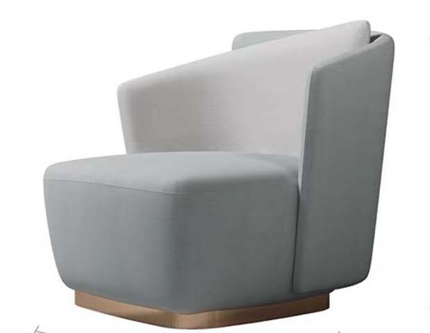 Light Grey Upholstered Swivel Lounge Armchair with Brushed Gold Plinth Base