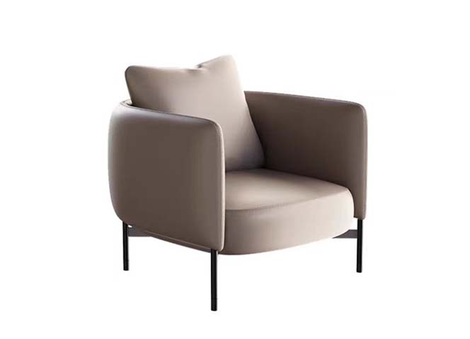 Two-Tone Taupe Curved Barrel Upholstered Lounge Armchair with Black Metal Legs