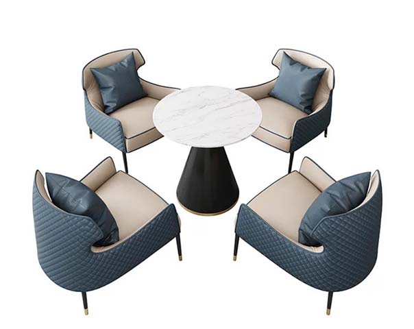 5-Piece Light Luxury Round Negotiation Table Set with 4 Quilted Upholstered Barrel Chairs