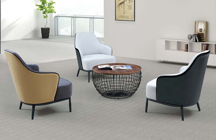 3-Piece Two-Tone Curved Lounge Armchair Set with Round Wire-Base Coffee Table