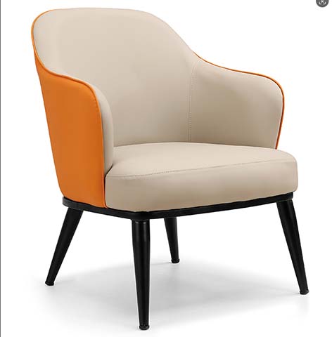 Two-Tone Beige and Orange Upholstered Accent Lounge Armchair with Black Metal Legs
