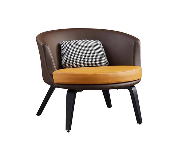Two-Tone Upholstered Barrel Lounge Accent Armchair with Houndstooth Throw Pillow