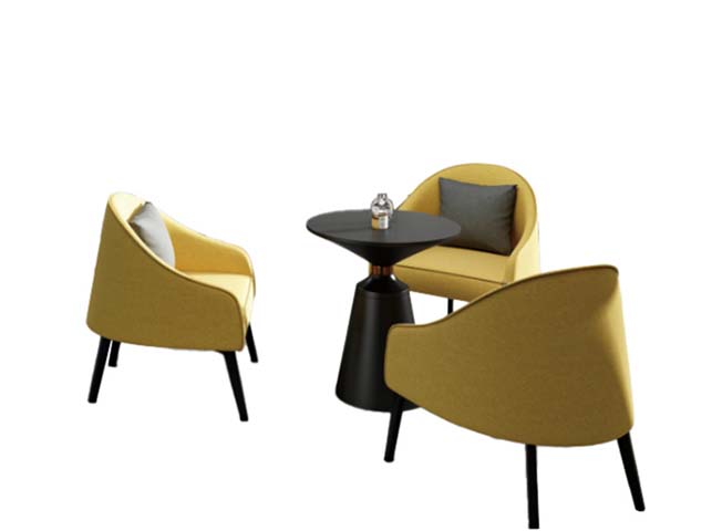3-Piece Mustard Fabric Lounge Conversation Set with Round Pedestal Side Table