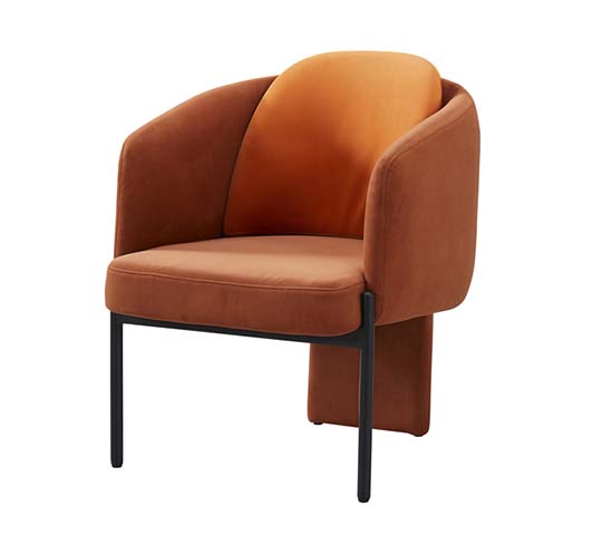 Terracotta Velvet Wrap-Around Accent Armchair with Black Metal Legs
