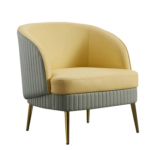 Two-Tone Channel Tufted Upholstered Barrel Accent Armchair with Gold Metal Legs