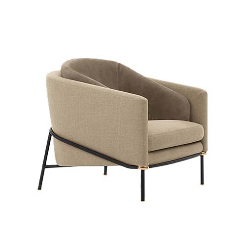 Two-Tone Woven Barrel Accent Armchair with Black Metal Frame and Gold Hardware