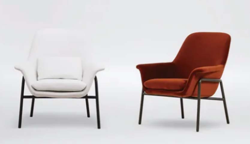 Curved Upholstered Lounge Armchair with Black Metal Frame