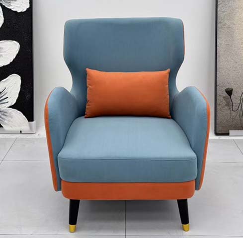 Blue-Orange Color-Block Wingback Upholstered Accent Armchair with Lumbar Pillow
