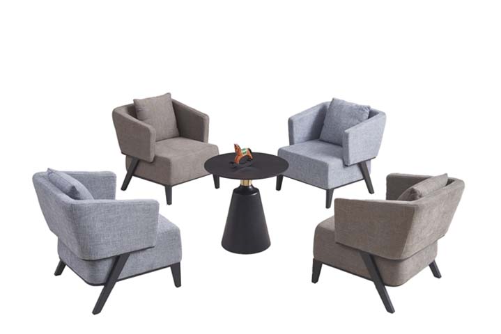 4-Seater Fabric Lounge Chair Set with Round Pedestal Side Table