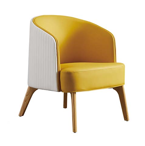 Two-Tone Barrel Accent Armchair with Vertical Ribbed Back, Gold Trim and Wood Legs
