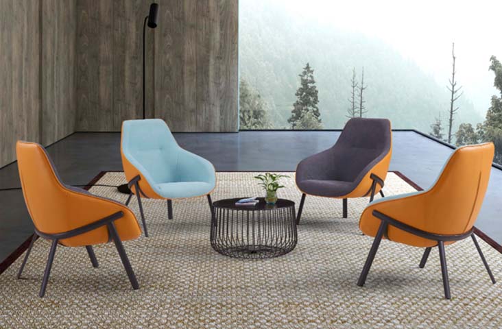4-Piece Two-Tone Curved Bucket Lounge Seating Set with Round Wire-Cage Side Table