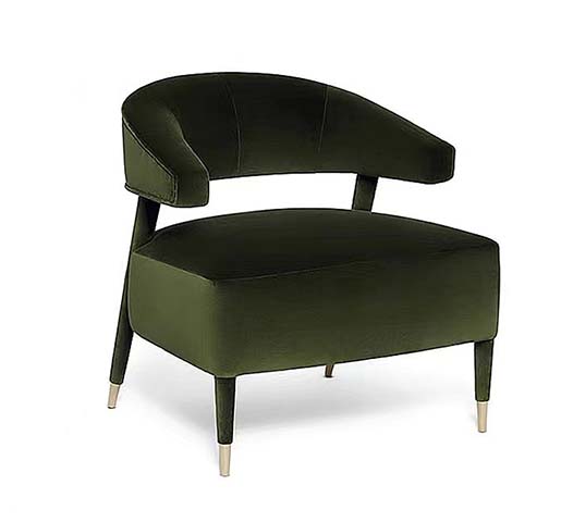Dark Olive Green Velvet Curved Open Back Accent Armchair