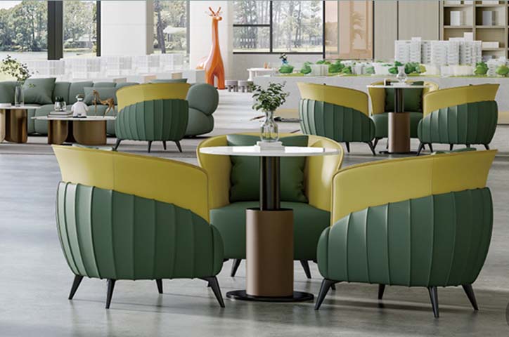 Two-Tone Green Yellow Channel-Tufted Barrel Lounge Armchair
