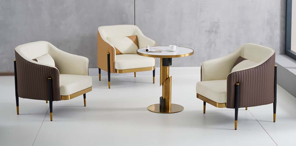 3-Piece Two-Tone Pleated Upholstered Lounge Seating Set with Round Pedestal Side Table