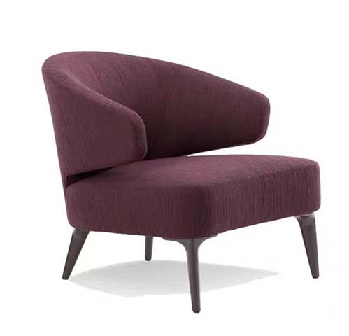 Burgundy Textured Fabric Asymmetrical Wrap Lounge Armchair