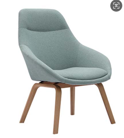 Mint Blue Upholstered Swivel Lounge Armchair with Walnut Bentwood Base