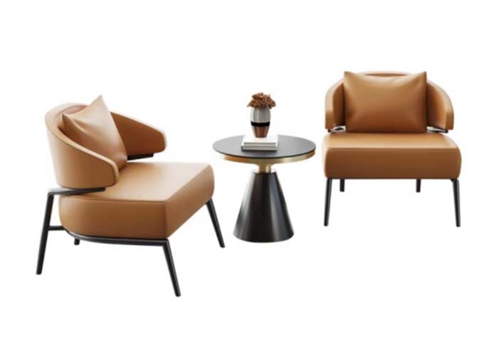 3-Piece Camel Upholstered Curved Lounge Seating Set with Round Pedestal Side Table