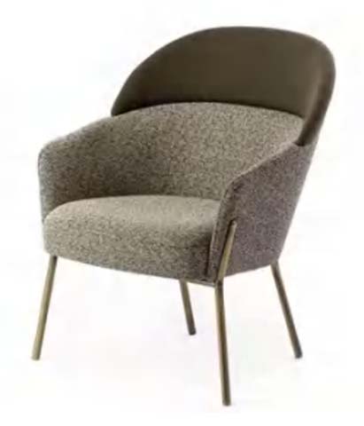 Two-Tone Curved Wrap Upholstered Accent Armchair with Brass Metal Legs