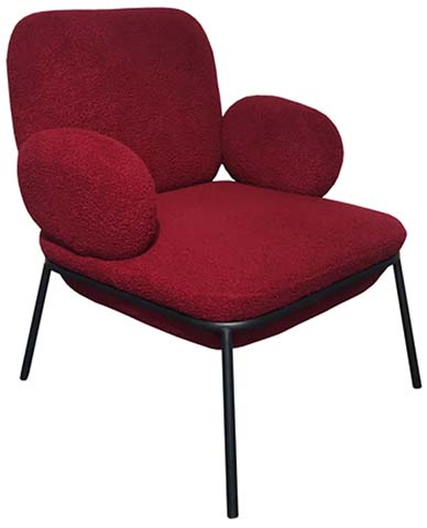 Asymmetric Deep Burgundy Boucle Accent Lounge Chair with Three Black Metal Legs