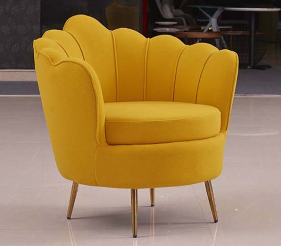 Mustard Yellow Velvet Scalloped Petal Back Accent Armchair with Gold Metal Legs