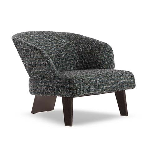 Dark Speckled Wraparound Upholstered Lounge Armchair with Dark Wood Legs
