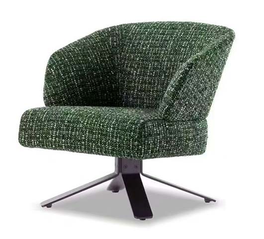 Dark Green Textured Woven Upholstered 4-Prong Swivel Barrel Lounge Armchair
