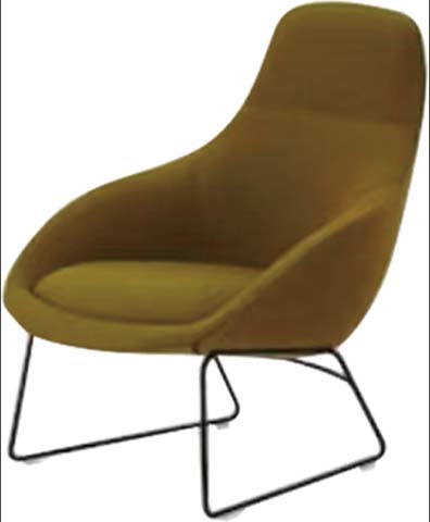 Mustard Yellow Upholstered Wire Sled-Base Lounge Armchair