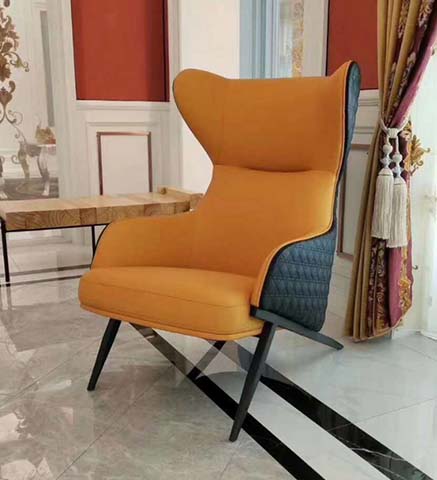 Two-Tone Wingback Lounge Armchair with Black Metal X Base