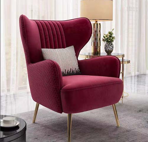 Burgundy Channel-Tufted Wingback Accent Armchair with Gold Metal Legs