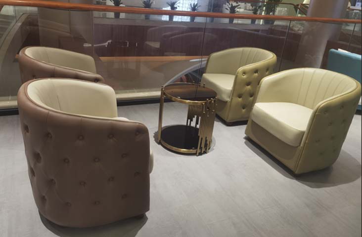 4-Seat Tufted Upholstered Lounge Chair Set with Gold Frame Round Coffee Table