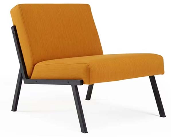 Mustard Yellow Upholstered Armless Lounge Chair with Black Metal Frame