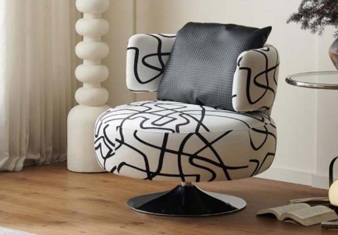 360-Degree Swivel Bucket Accent Lounge Chair with Abstract Line Print
