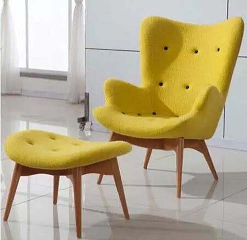 Yellow Tufted Mid-Century Lounge Chair with Matching Ottoman