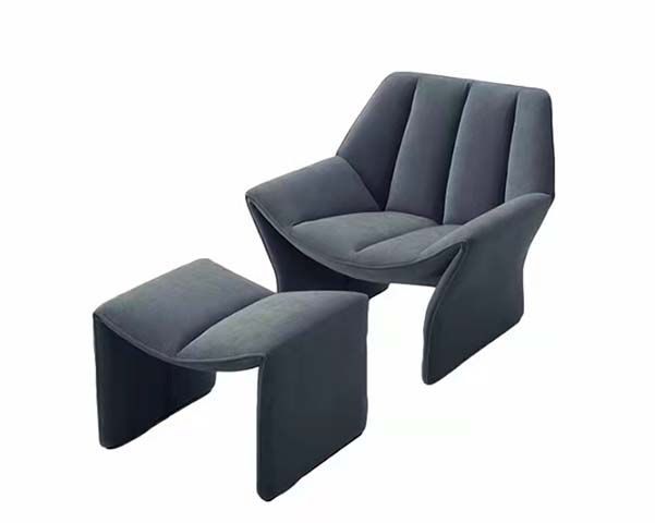 Charcoal Channel-Tufted Sculptural Lounge Armchair with Matching Ottoman