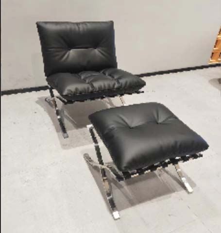 Armless Tufted Black Upholstered Lounge Chair with Matching Ottoman, Polished Chrome X-Cantilever Base