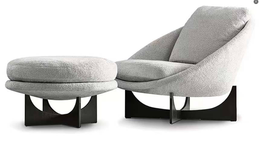 Light Gray Boucle Armless Lounge Chair with Matching Ottoman