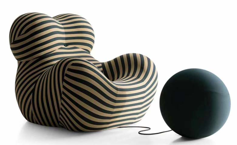 Sculpted Striped Upholstered Accent Armchair with Spherical Ottoman