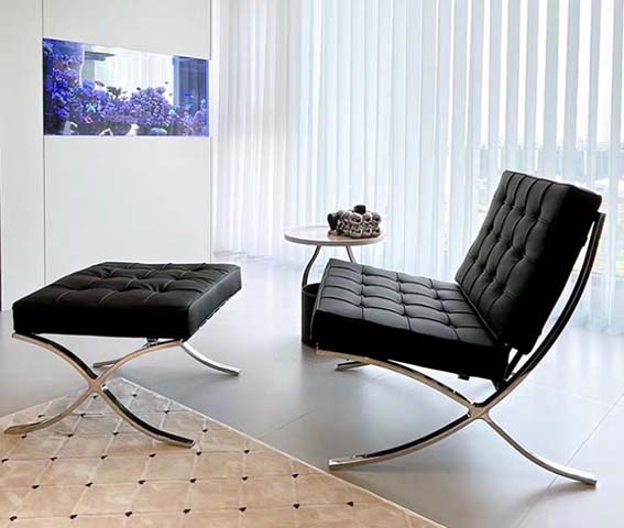 Black Tufted Armless Lounge Chair with Matching Ottoman