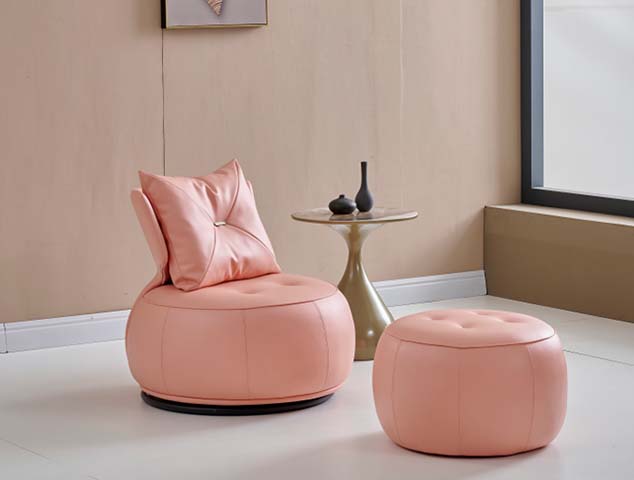 Pink Faux Leather Swivel Lounge Chair with Matching Ottoman