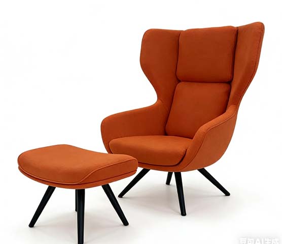 Burnt Orange Upholstered Wingback Lounge Armchair with Matching Ottoman