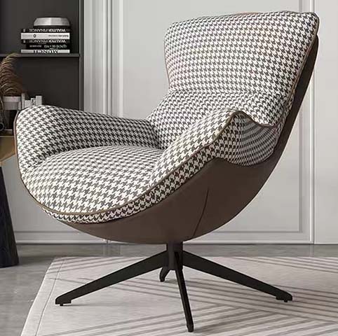 Two-Tone Houndstooth Faux Leather 360&deg; Swivel Lounge Armchair