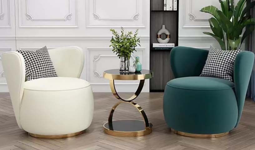 Velvet Barrel Accent Armchair with Gold Metal Ring Base