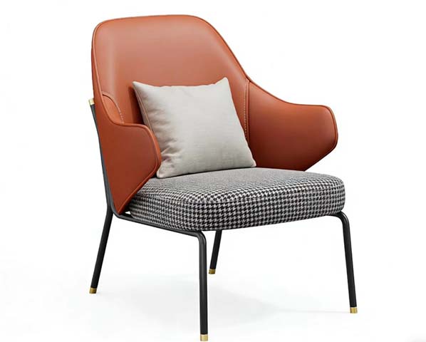 Mixed Upholstery Accent Armchair with Black Metal Legs and Throw Pillow
