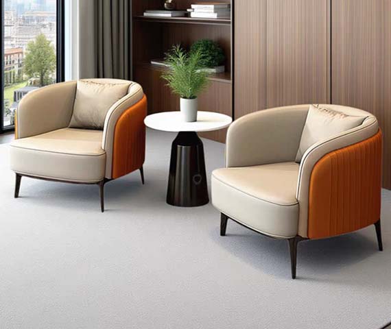 Two-Tone Channeled Barrel Accent Chair Pair with Round Pedestal Side Table